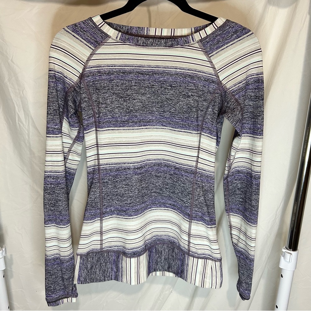 Lululemon Race Your Pace Long Sleeve Top Osaka Stripe Black Grape, Size 4